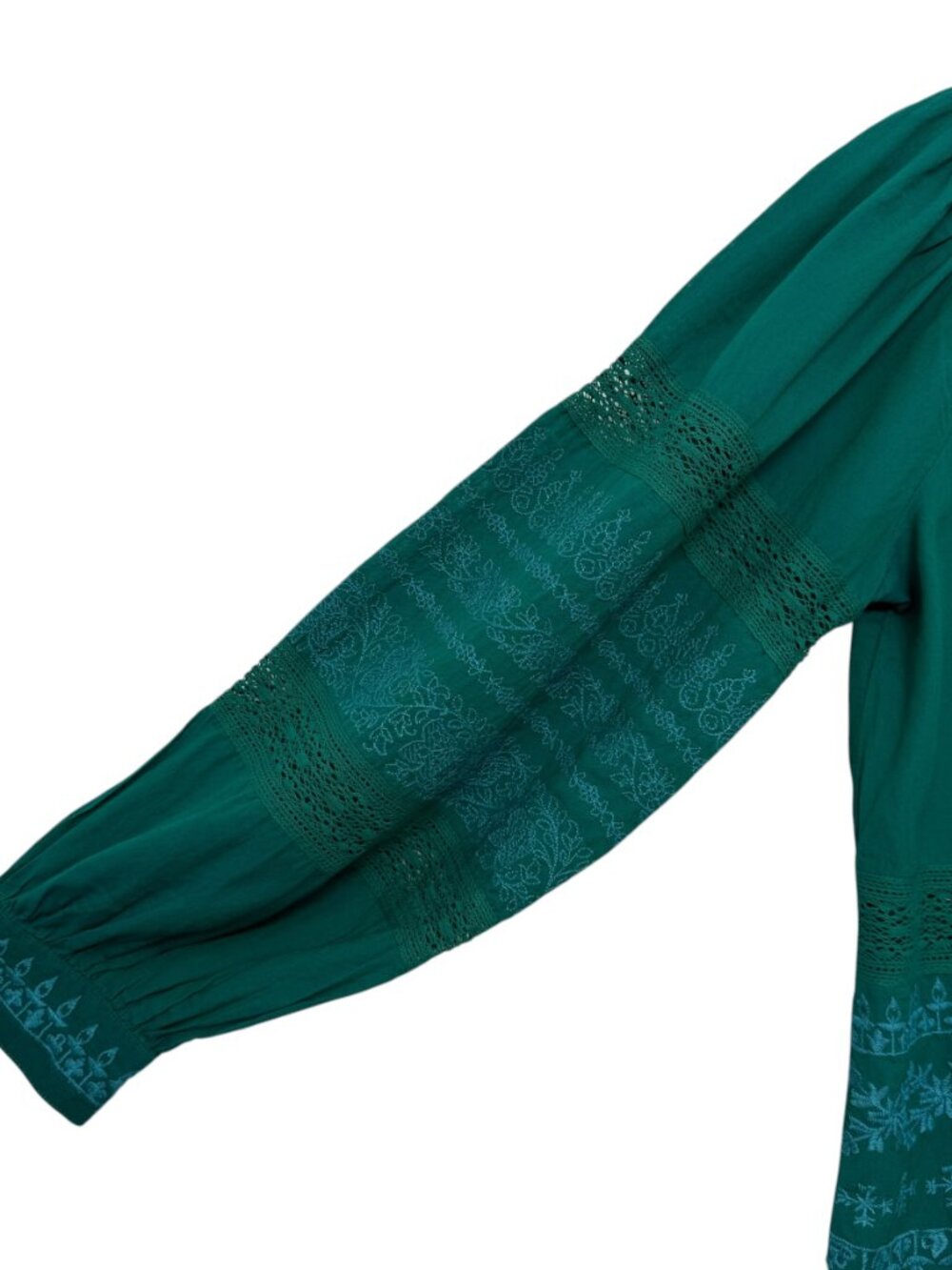 Sundance Almara Embroidered and Lace Long Sleeve in Teal Women's Top Size M - Picture 5 of 9